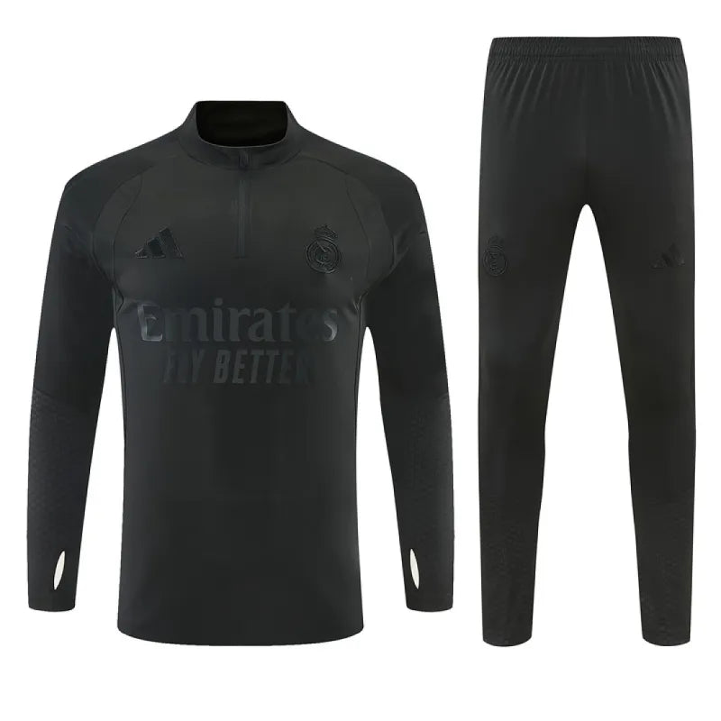 26/27 Real Madrid All Black Half-zip Tracksuit